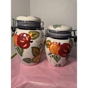 Oneida Vintage Fruit Canister Set (2 Lg, Med) w/lock down lids Hand Country Farm